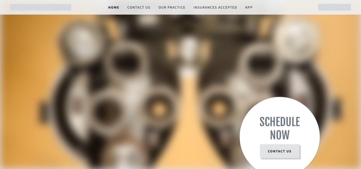 The header of the home page: a large photograph, blurred, behind the navigation, outlined.